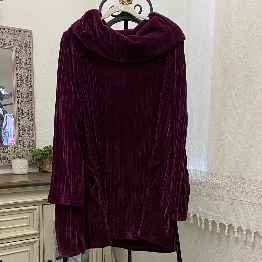Nina Leonard Velvet Cowl Neck Sweater - Deep Purple